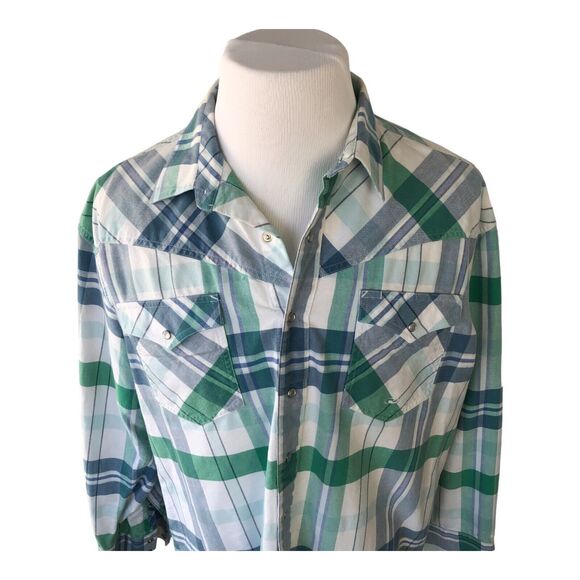 Roper Mens Blue Green Striped Long Sleeve Pearl Button Up Rodeo Shirt Size XL - Picture 5 of 13